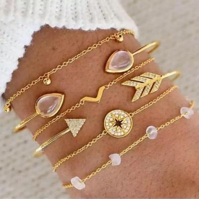 Fashion Latest Stylish Multilayer Gold Plated Bangle Bracelet for Women and Girls (rr14669b) Set of 6