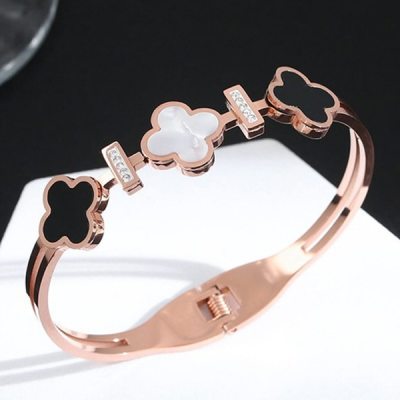 Rose Gold-Plated Stainless Steel Bangle-Style Bracelet